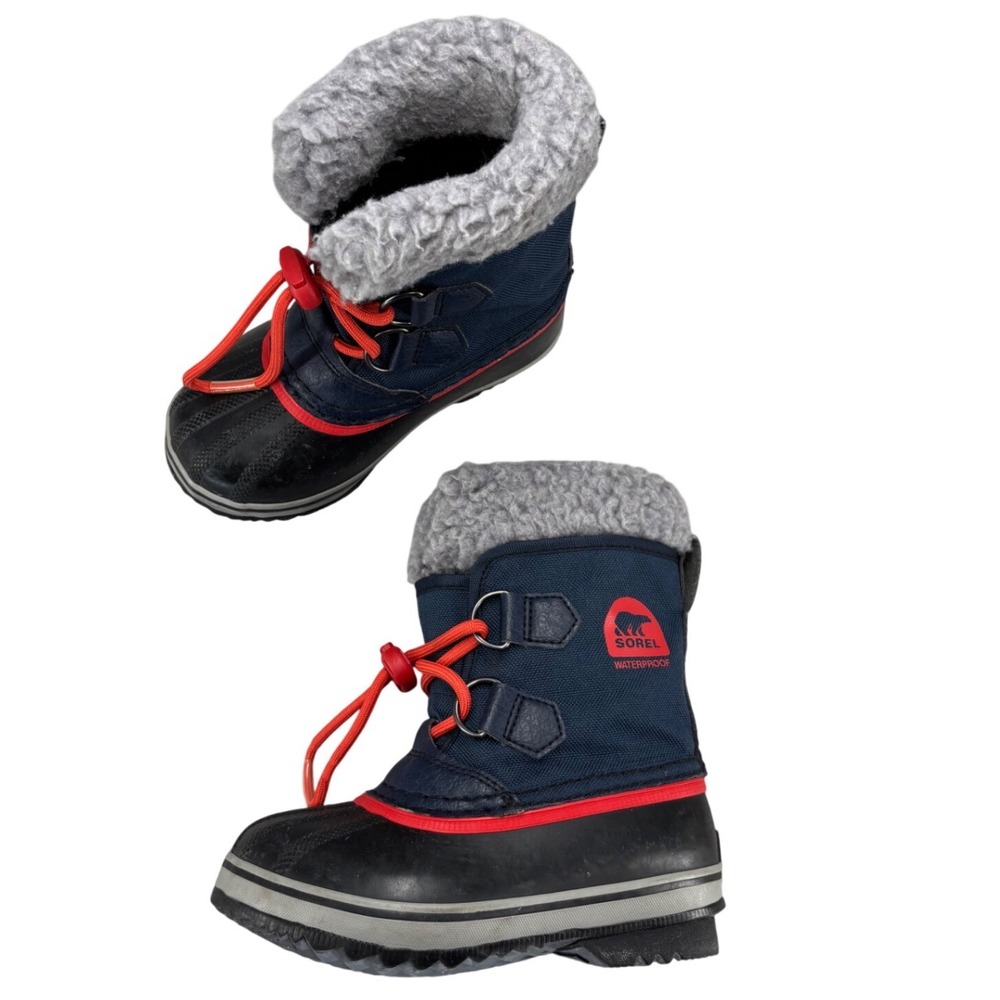 Sorel Yoot Pac Snow Boots Navy Blue Red Nylon Waterproof Kids Size 10